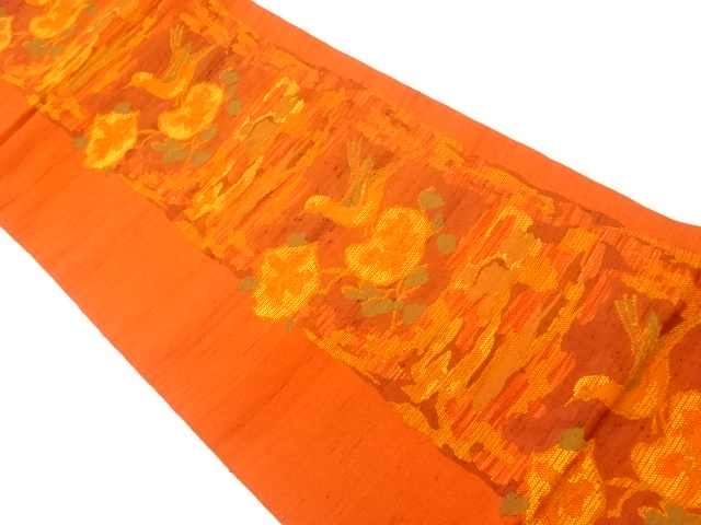 JAPANESE KIMONO / VINTAGE FUKURO OBI / TSUMUGI / WOVEN FLOWER & BIRD